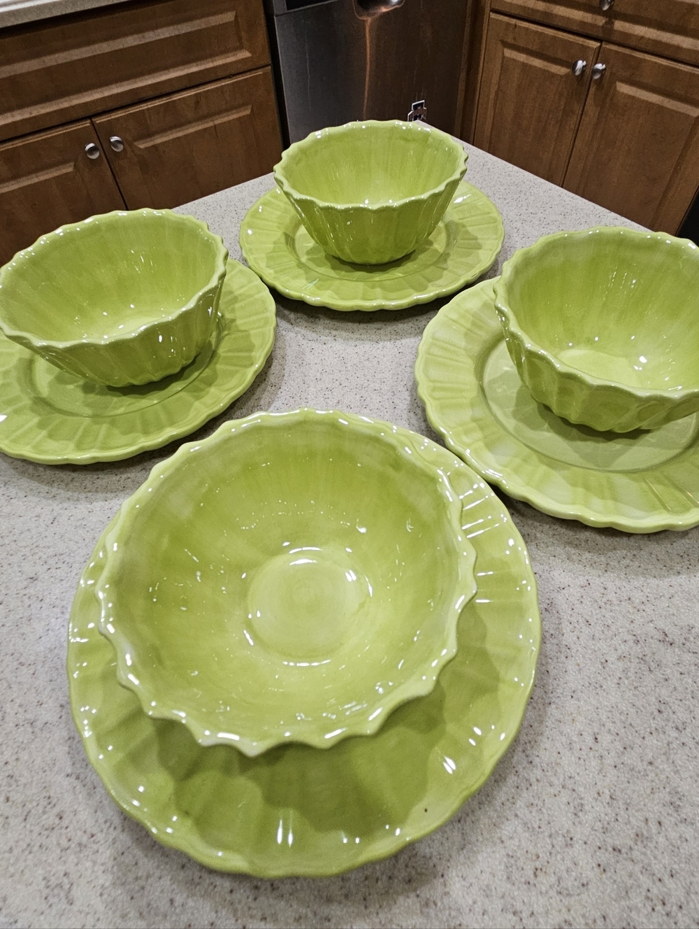 Vintage AMBIANCE DISHES, Nanette Vacher Designer Dishes, Ruffled Kiwi Dishes - Picture 2 of 9